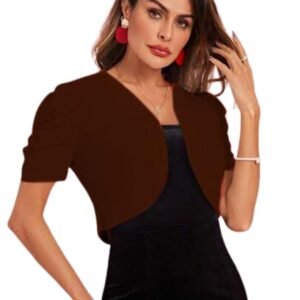 Women’s Solid Cropped Puff Sleeves Short Jacket | Casual Girls Jacket | Stretchy, Soft & Breathable | Stylish & Lightweight | Regular Fit