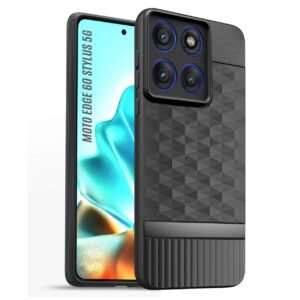 Back Cover for Motorola Moto Edge 60 Stylus 5G Camera Protection 3D Hexa Cube Design Silicone Protective Bumper Case for Motorola Moto Edge 60 Stylus 5G – Black