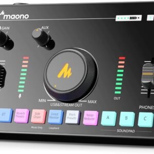 MAONO Audio Interface for Recording Studio, Audio Mixer with Noise Reduction, Pro-preamp, 48V Phantom Power, Special Effects, 8H Battery, Monitoring for Podcast Recording, Streaming, Singing-AMC2 NEO