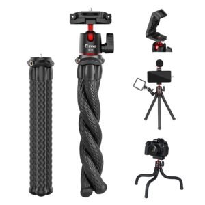 Syvo S-11 Camera Tripod, Flexible Gorilla Tripod Stand with Hidden Phone Holder w Cold Shoe Mount, 1/4” Screw for Magic Arm, Universal for iPhone 14 13 Pro XS Max Samsung Canon Nikon Sony Cameras