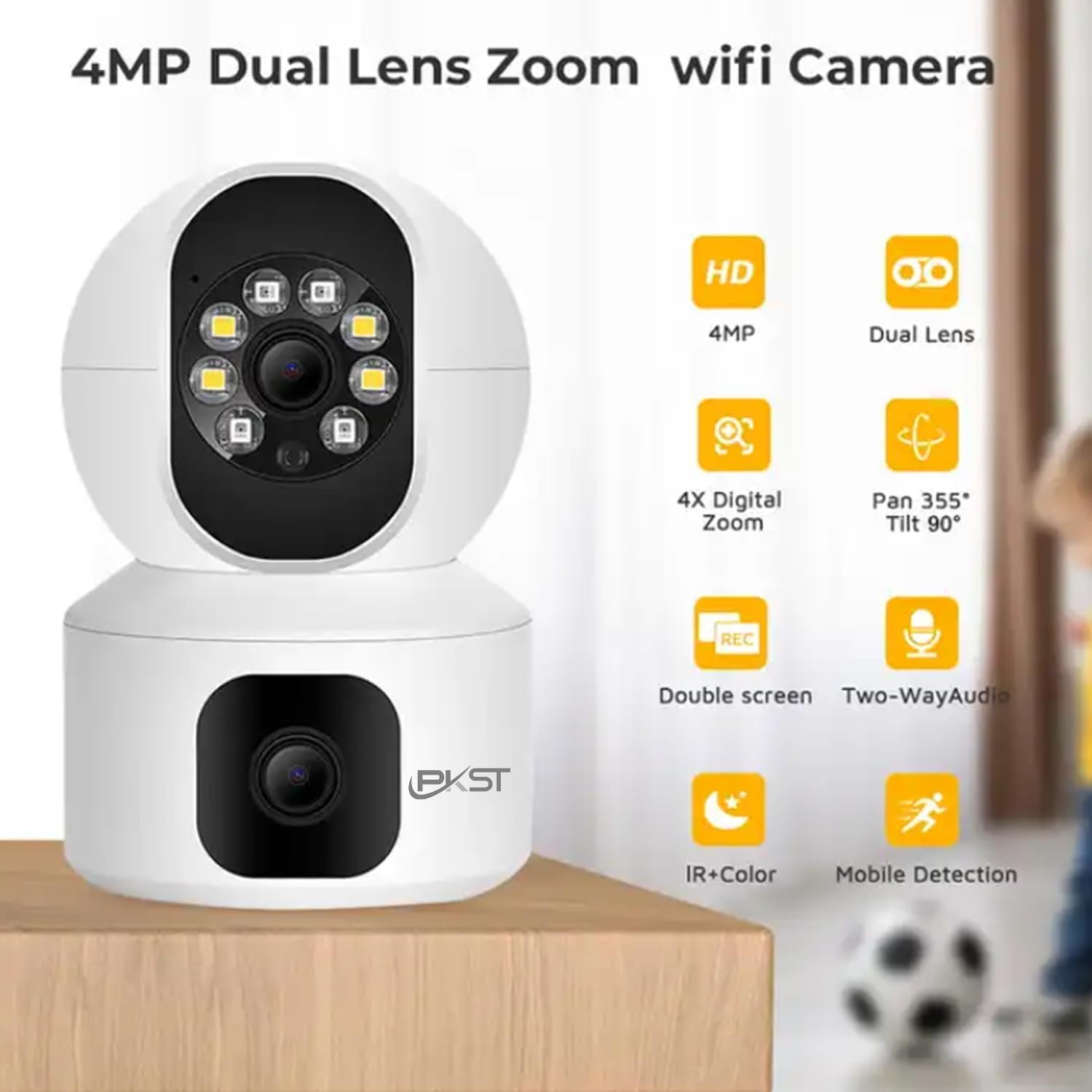 MAYUMI Dual Lens Smart CCTV Camera | WiFi IP Home Security Camera | Double Side View Rotating Pan & Tilt, 2 Way Talk Auto Tracking Motion Detection Indoor CCTV IP Camera - Image 4