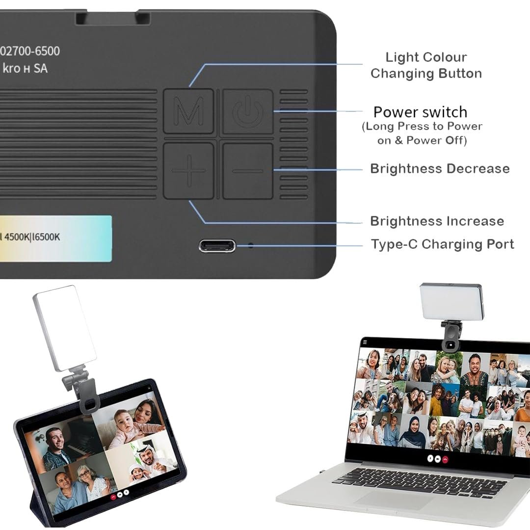Techzere Portable Selfie Fill Light Video Conference Lighting with Clip & Camera Tripod Adapter Rechargeable 2000mAh, 3 Light Colours & Dimmable. Also Suitable for Product Photography - Image 7