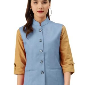 Vastraa Fusion Women’s Solid Nehru Jacket (Black)