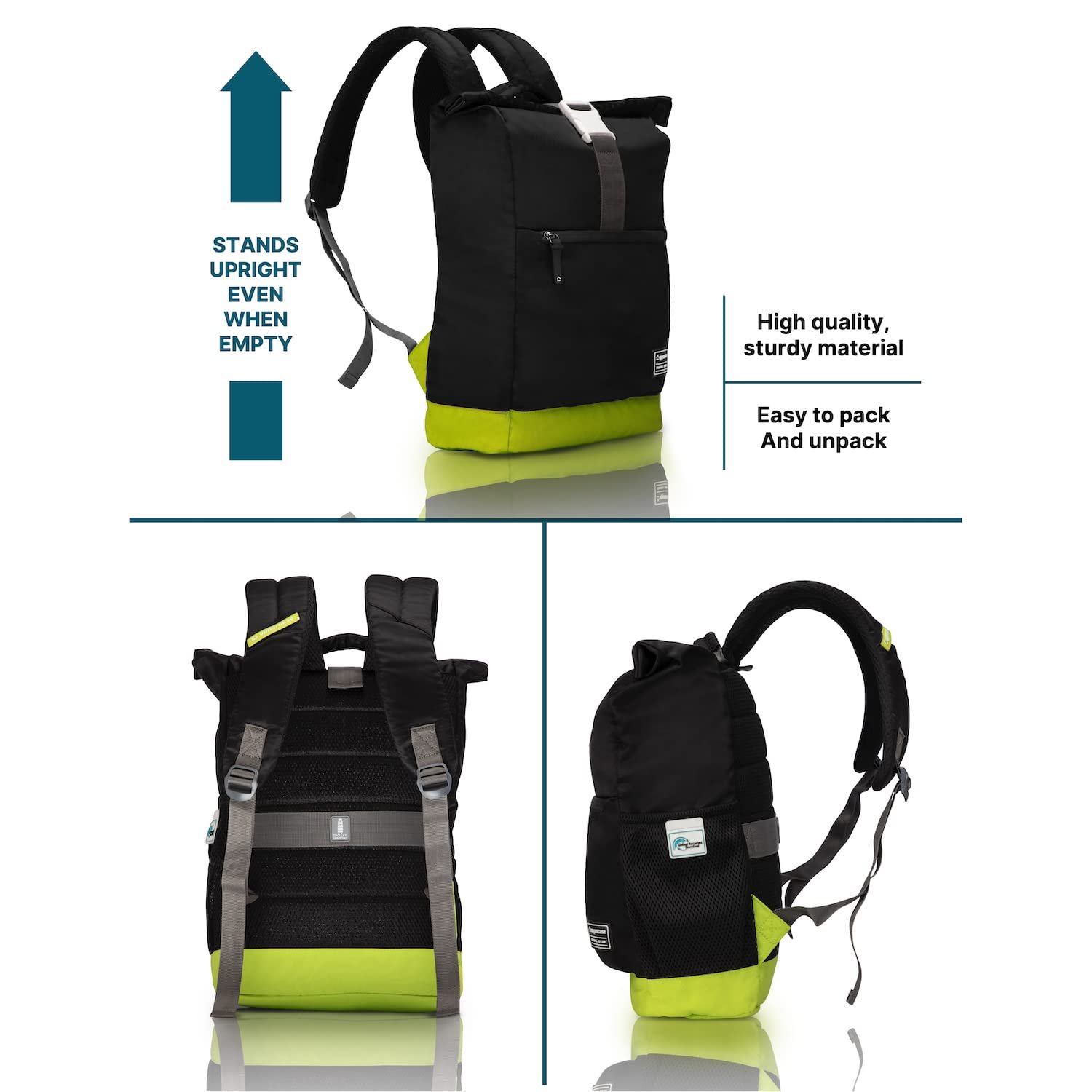 uppercase 14 Ltrs Medium (14.6 Inch) Laptop Backpack 2100EBP1 Roll Top Office College 3x More Water Repellent Sustainable Bags With Rainproof Zippers For Unisex - Image 2