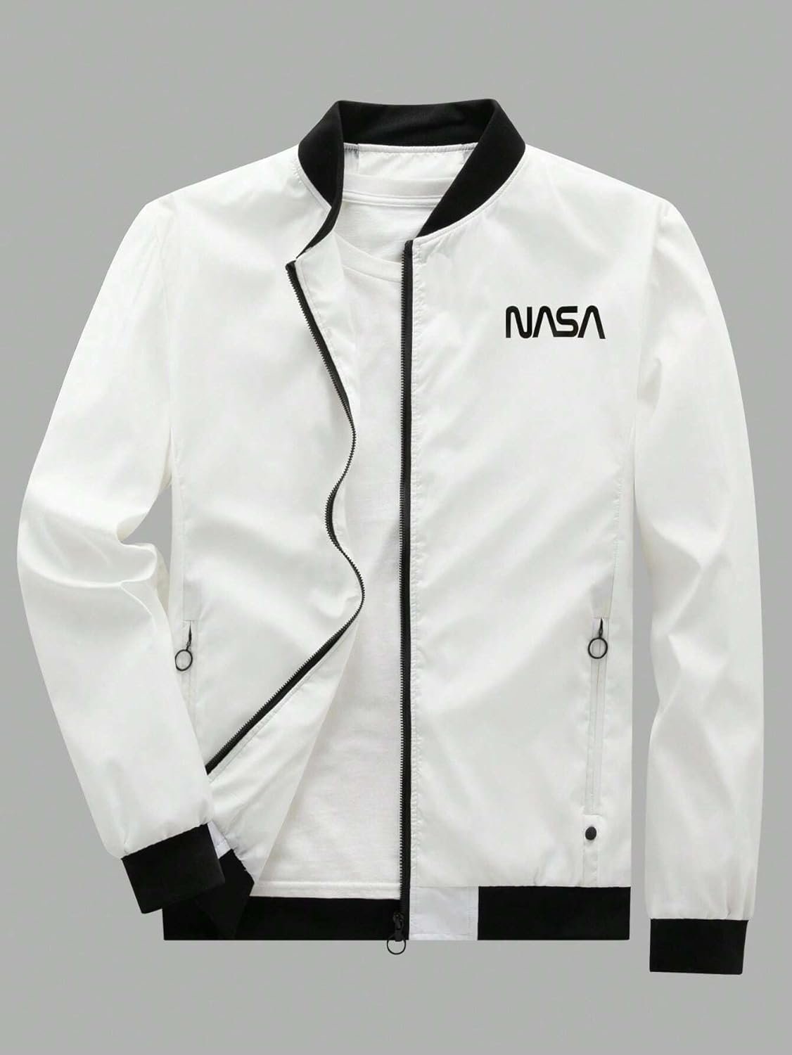 JVX men jackets || bomber jacket for men || Lightweight Outwear Sportswear Bomber Jackets (JACKET-01) (IN, Alpha, L, WHITE-NASA) - Image 2
