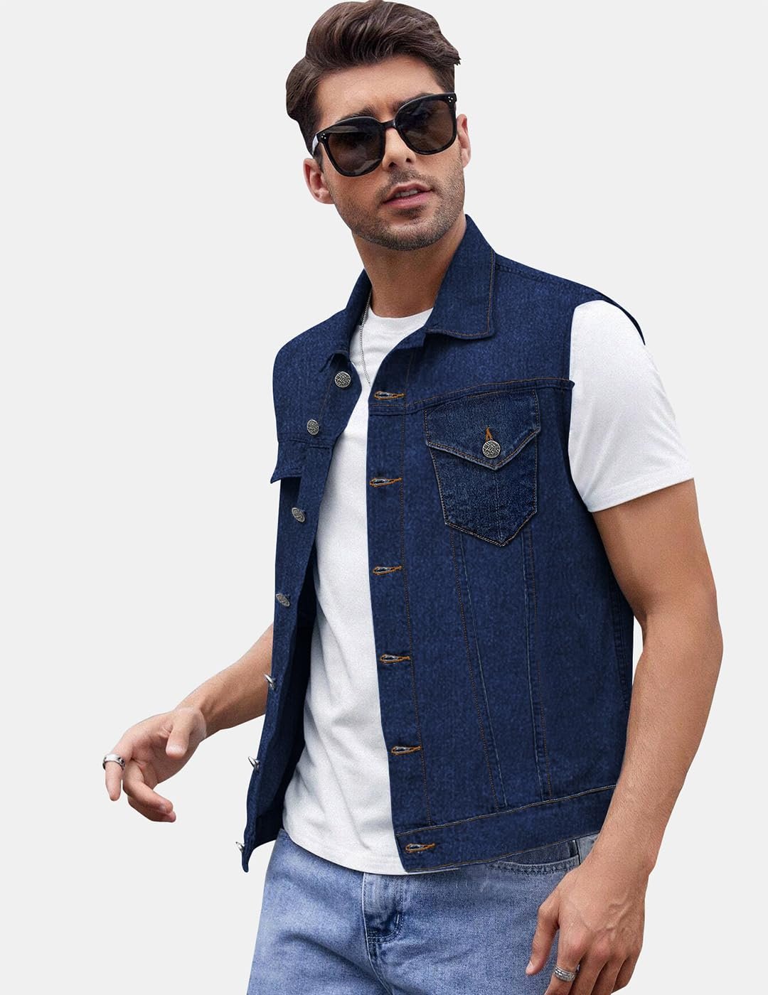 Urbano Fashion Men's Regular Fit Washed Sleeveless Denim Jacket - Image 3