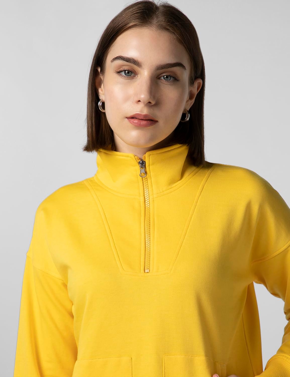 FYLTR Women's Casual Stand Collar Sweatshirt with Drop Shoulder & Boxy Fit - Zip Closure | Utility Pockets | Rib Hem & Cuff | Sweatshirts for Women | Casualwear - Image 5