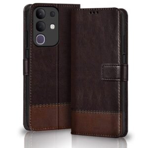 TheGiftKart Flip Back Cover Case for iQOO Z10x 5G / Vivo T4x 5G | Dual-Color Leather Finish | Inbuilt Stand & Pockets | Wallet Style Flip Cover for iQOO Z10x / Vivo T4x (Faux Leather, Coffee & Brown)