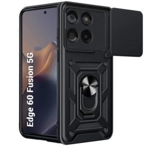Luxe® Back Cover for Motorola Edge 60 5G / Motorola Edge 60 Fusion 5G | D10 Tough Armor Case | Sliding Camera Shield | 360° Protection | Kickstand Ring Holder | Military-Grade Shockproof Bumper Case