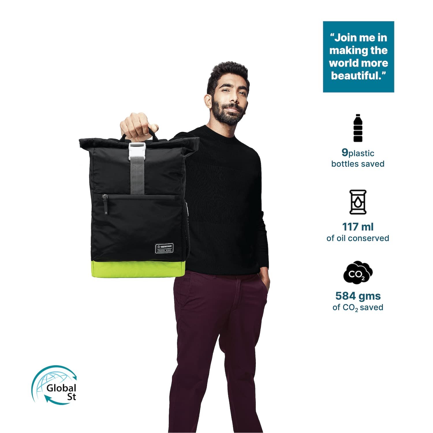 uppercase 14 Ltrs Medium (14.6 Inch) Laptop Backpack 2100EBP1 Roll Top Office College 3x More Water Repellent Sustainable Bags With Rainproof Zippers For Unisex - Image 6