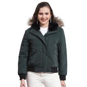 Monte Carlo Womens Solid Full Sleeve Hooded Neck Casual Jacket (223062482)