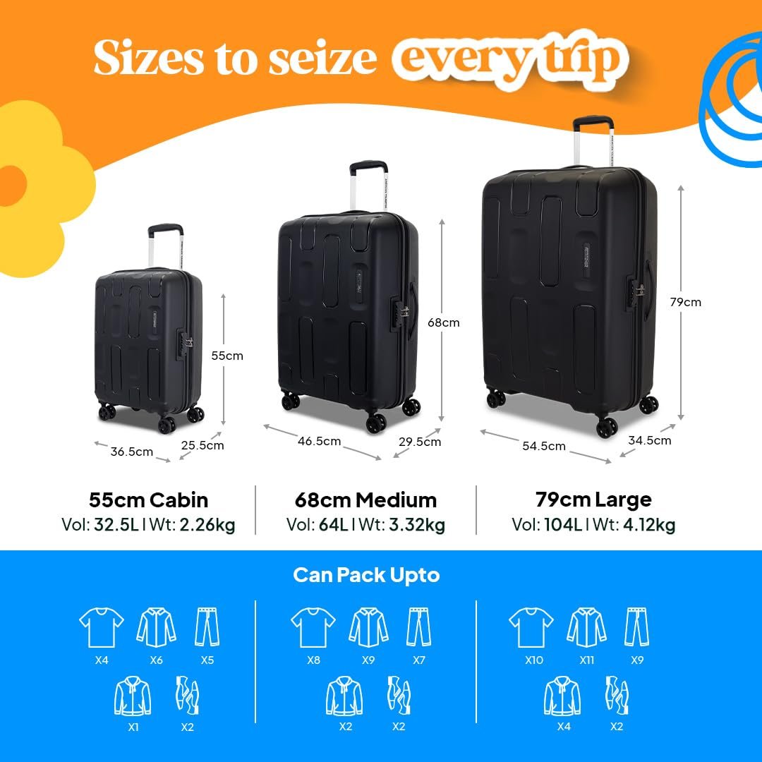 American Tourister Large Ivy 2.0-8 Wheel, 79 CM Hard PP Check-in Suitcase for Travel/Trolley Bag for Travel/Travel Bag with Combination Lock & Smooth Sliding Double Wheel - Black - Image 5