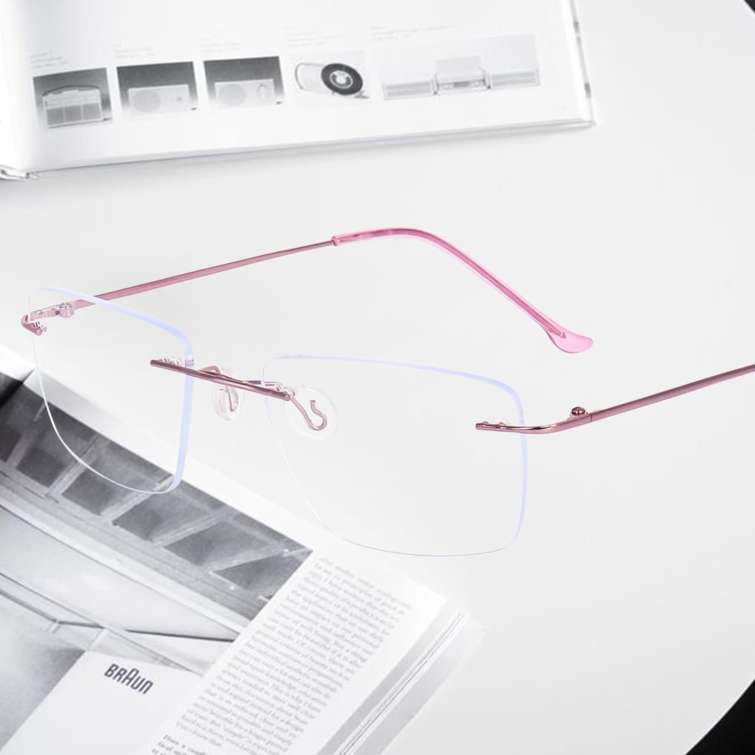 Blue Light Blocking Glasses Anti Blue Ray Unisex Lightweight Rimless Frameless Rectangle Computer Gaming Glasses - Image 2