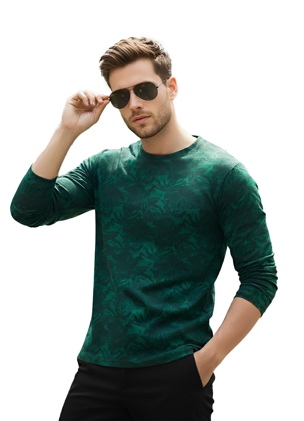 Urbano Fashion Men's Printed Full Sleeve Slim Fit Cotton T-Shirt
