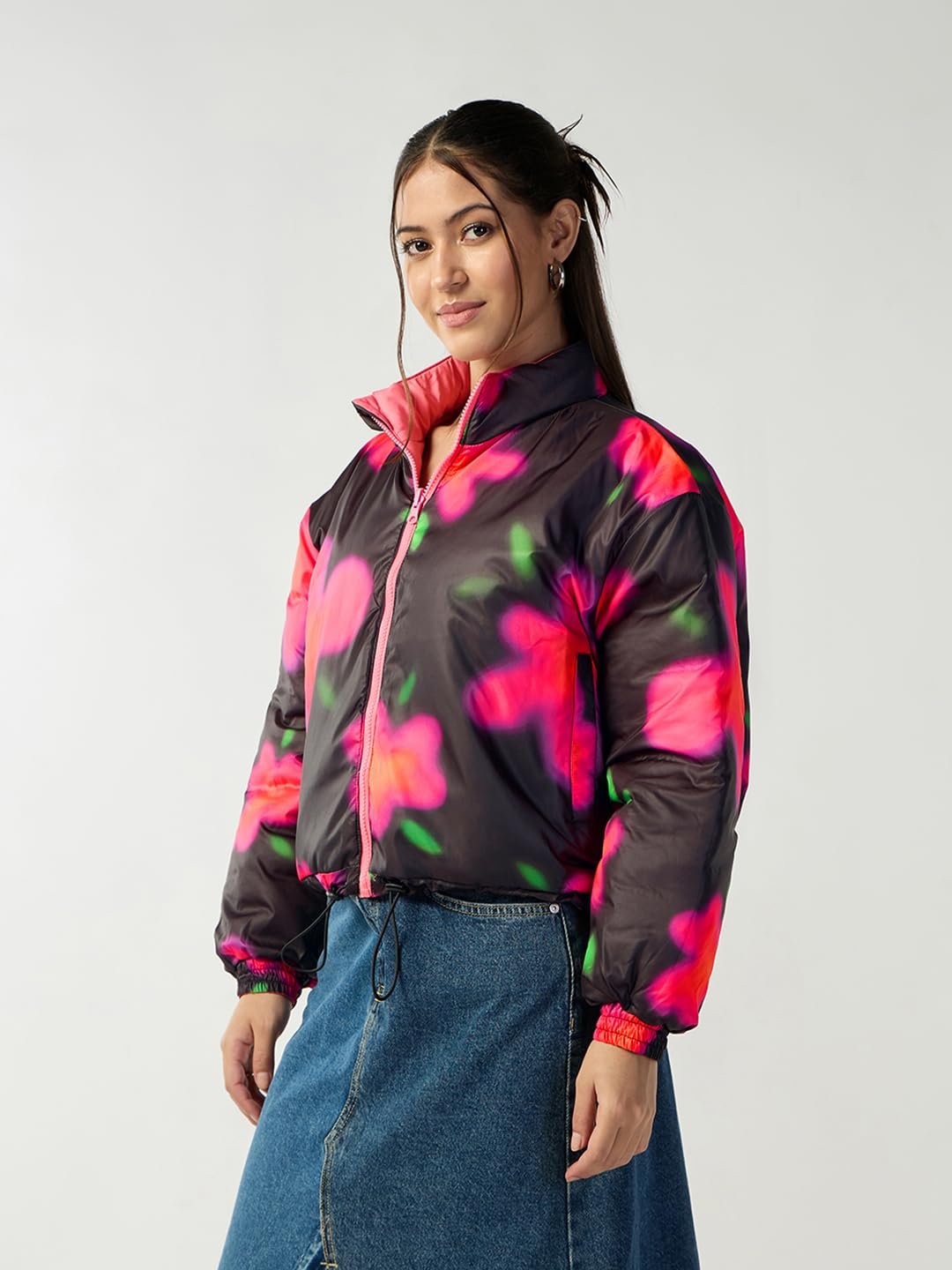 Bewakoof Women's Nylon Oversized Fit High Neck Puffer Jacket | Jacket for Women Winter Wear - Image 3