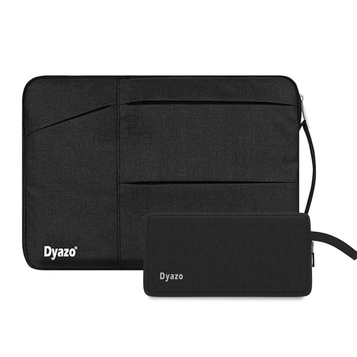 Dyazo 14.1 Inch Laptop Sleeve with Charger Pouch | Water Resistant Three Front Accessories Pocket with Handle Case Cover | Compatible for MacBook, Lenovo, HP, Dell, Asus, Acer & Other Notebook (Black)