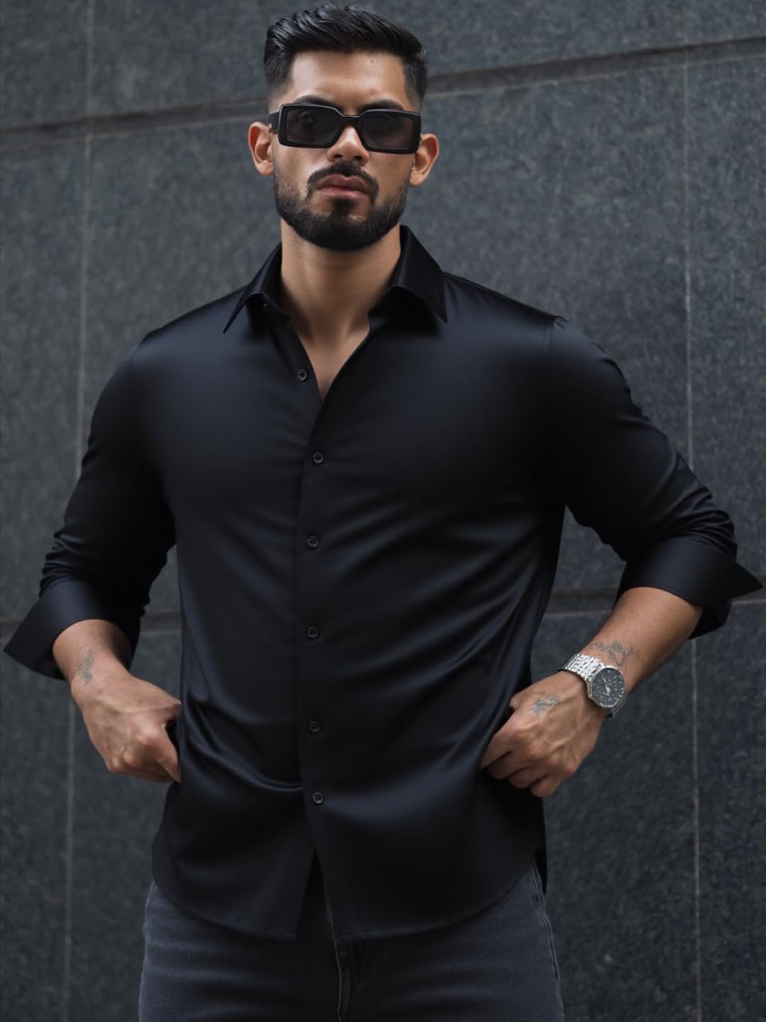 IndoPrimo Men's Stylish Solid Satin Casual Shirt for Men Full Sleeve - Image 4