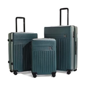 EUME Classic Cabin 55 Cm, Check-in Medium 65 Cm & Check-in Large 75 Cm Luggage Trolley Bags for Travel – Set of 3 (Forest Green) | Polycarbonate (PC) 8 Hinomoto Wheels Suitcase | Cabin Trolley Bags
