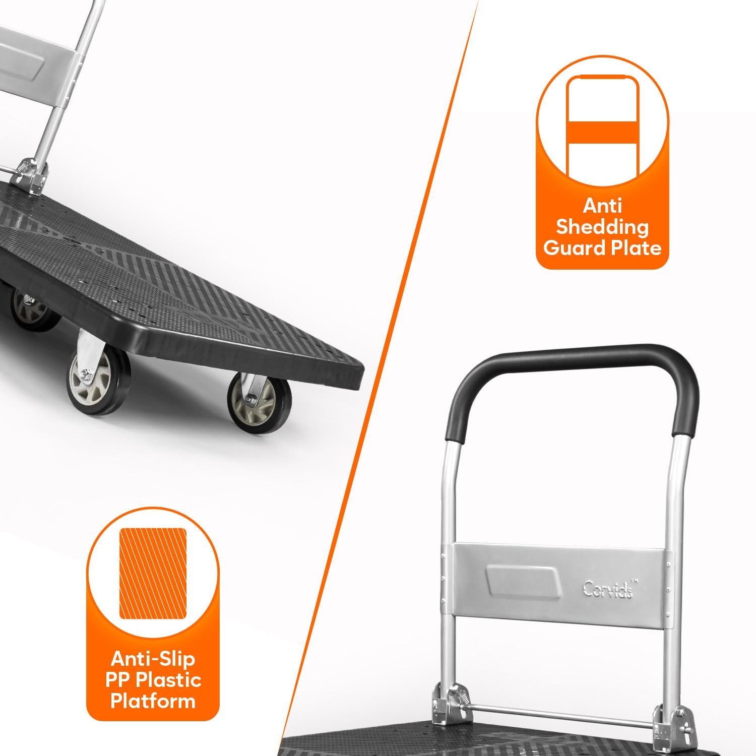 Corvids 500 Kg Portable Plastic Folding Hand Platform Trolley | 2-Year Warranty | Industrial Dolly Cart with 360° Rotating Wheels for Home and Warehouse Use… - Image 2