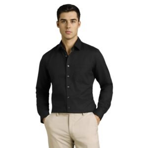 Louis Philippe Men’s Easy to Iron Premium Cotton Wrinkle Resistant Slim Fit Solid Formal Shirt