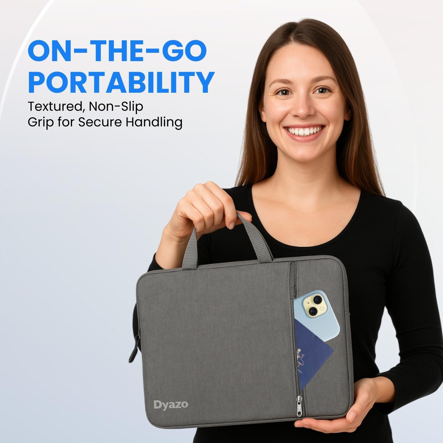 Dyazo 15.6 Inch Laptop Sleeve with Charger Pouch | Front Pocket with Handle Water Resistant Sleeve Case | Compatible for MacBook, HP, Dell, Acer, Asus, Microsoft, Samsung and Other Notebooks (Grey) - Image 8