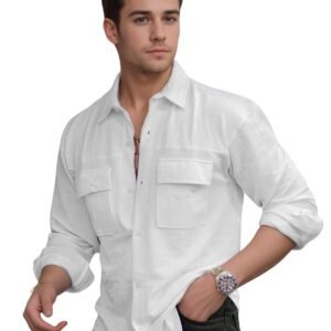 IndoPrimo Men’s Regular Fit Fancy Double Pocket Casual Shirt for Men Full Sleeves – Cargo