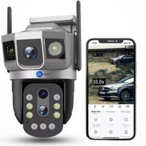 Maizic Smarthome Shark 10X Optical Zoom Dual Lens 5MP+5MP WiFi Outdoor CCTV Camera – Triple Screen View, Bullet + 360° PTZ, Color Night Vision, Motion Detection, IP66 Waterproof
