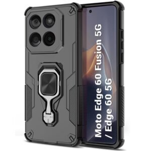 TheGiftKart Tough Armor Bumper Back Case Cover for Motorola Moto Edge 60 Fusion 5G / Motorola Edge 60 5G | Ring Holder & Kickstand in-Built | 360 Degree Protection Back Case Cover (PC & TPU, Black)