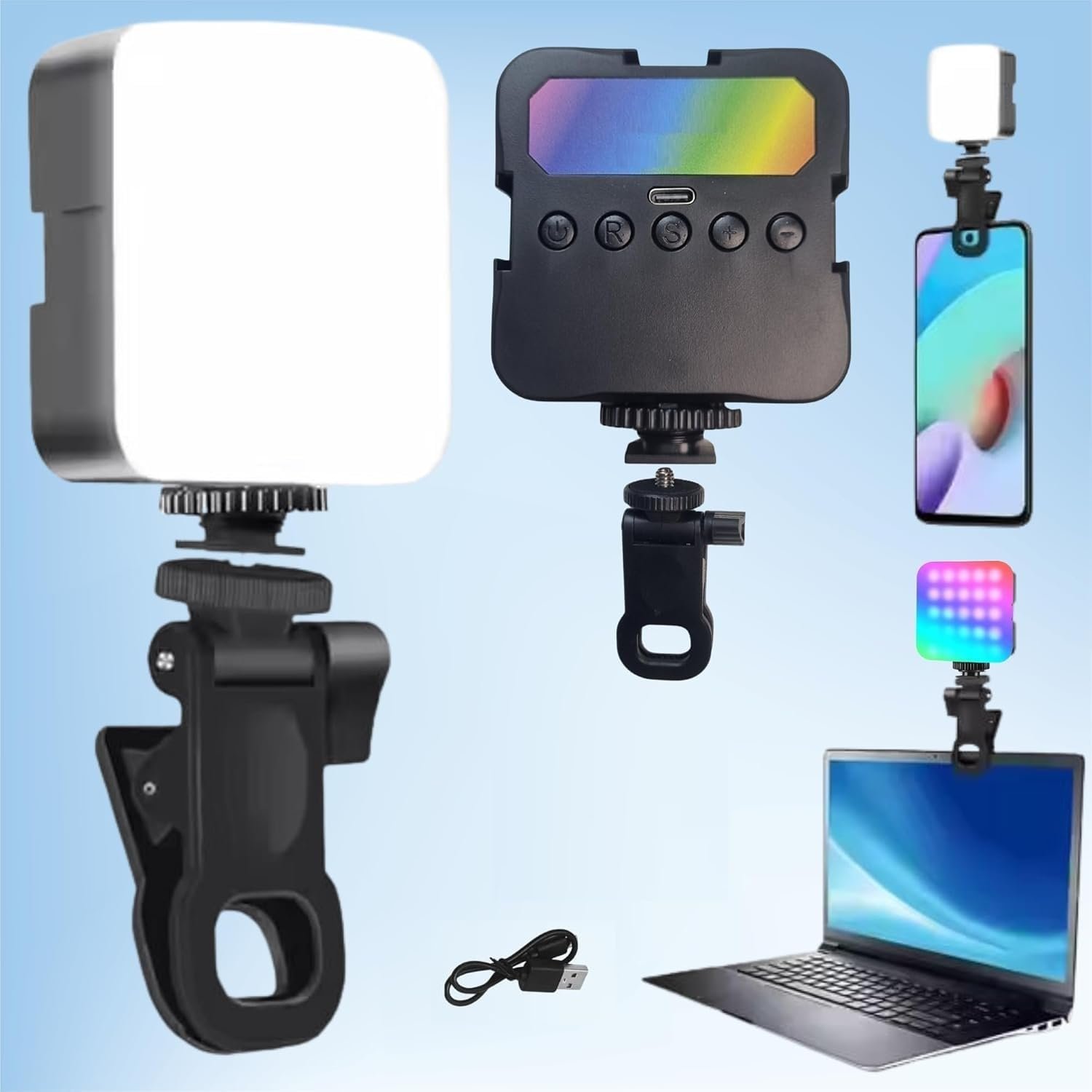 FKU Mini RGB Led Selfie Video Light Rechargeable 1800 mAh Portable Clip for Photography and Content Creation (Mini Rechargeable Led Selfie Light)