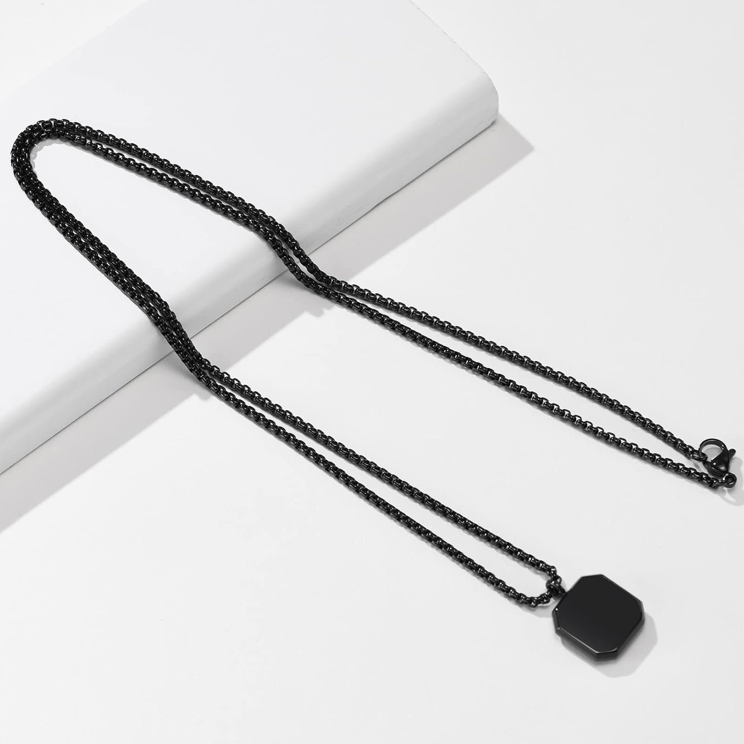 Fashion Frill Valentine Gift For Boyfriend Silver Chain For Men Stainless Steel Square Silver Pendant With Black Leather Bracelet For Men Boys Love Gifts Combo - Image 6