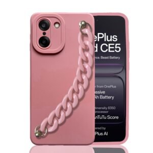 KC Back Cover for OnePlus Nord CE5 – Shockproof Soft Bumper Marble Chain Bracelet Holder Silicone Case with Camera Protection (Pink)