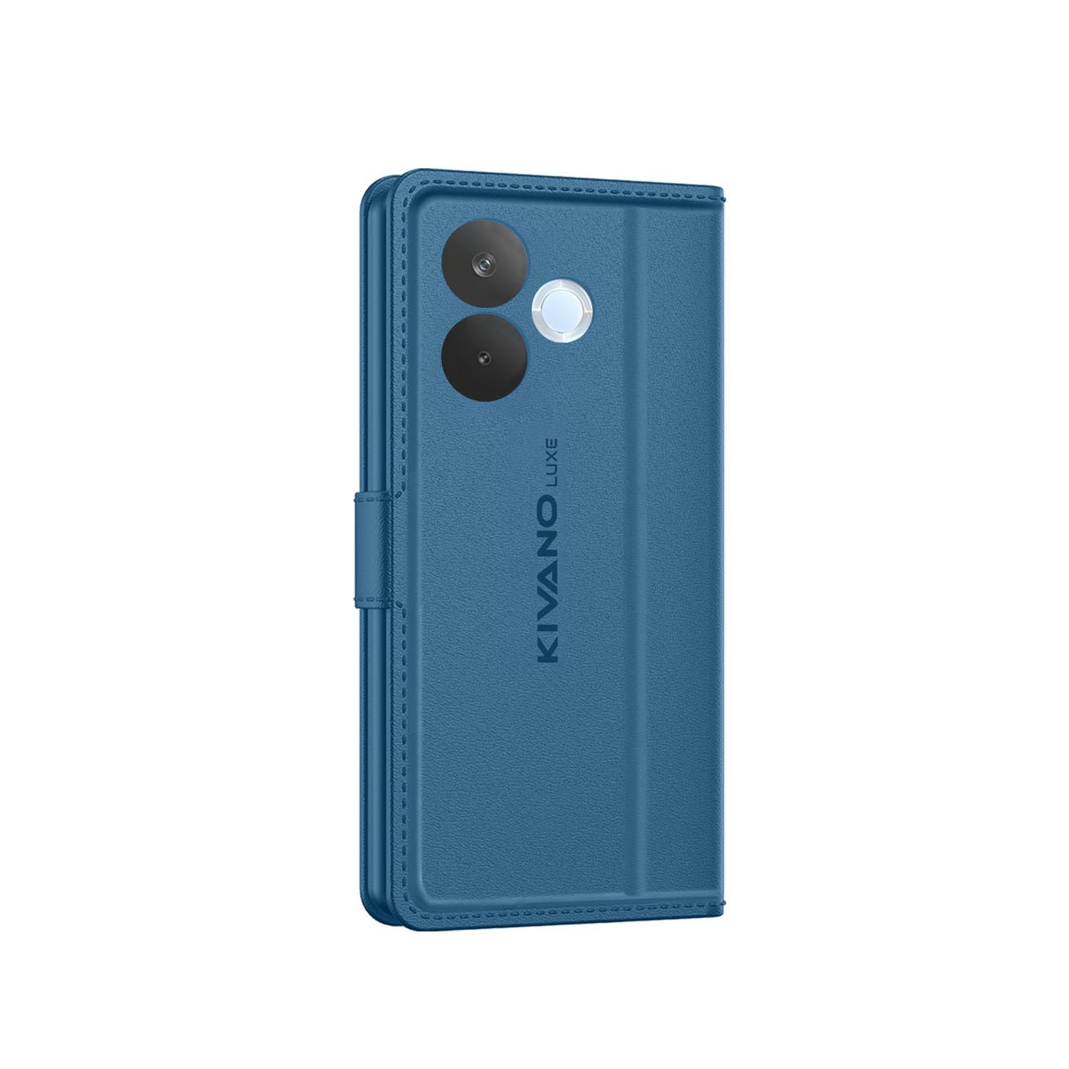 Compatible for Oppo A5 Pro 5G Luxury Handmade Leather Magnetic Flip Folio Case | Card Holder & Kickstand | Slim Protective Cover | Unisex - Blue - Image 3