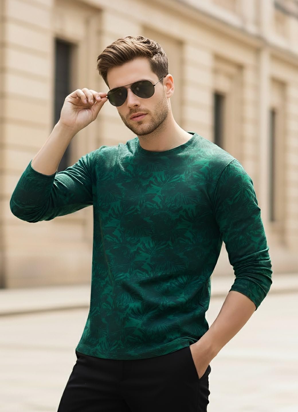 Urbano Fashion Men's Printed Full Sleeve Slim Fit Cotton T-Shirt - Image 2