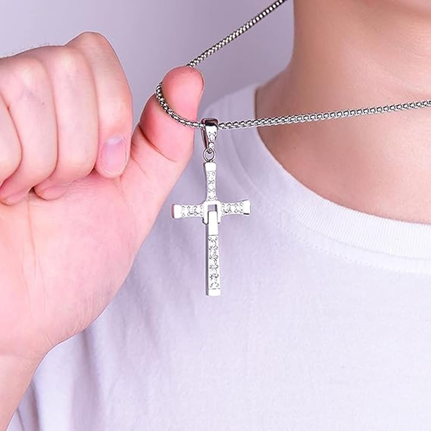 2 Cross Chains for Men, Holy Cross Pendant Necklace Set, Jesus Cross Chain, Christian Jewelry Gift, Accessories (Silvery+Golden) - Image 5
