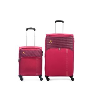 Aristocrat Striker Set of 2 Cabin & Large Size (Check in) Soft Luggage (59 cm & 79 cm) | Spacious Polyester Trolley with 4 Spinner Wheels and Combination Lock | Dazzling Maroon | Unisex
