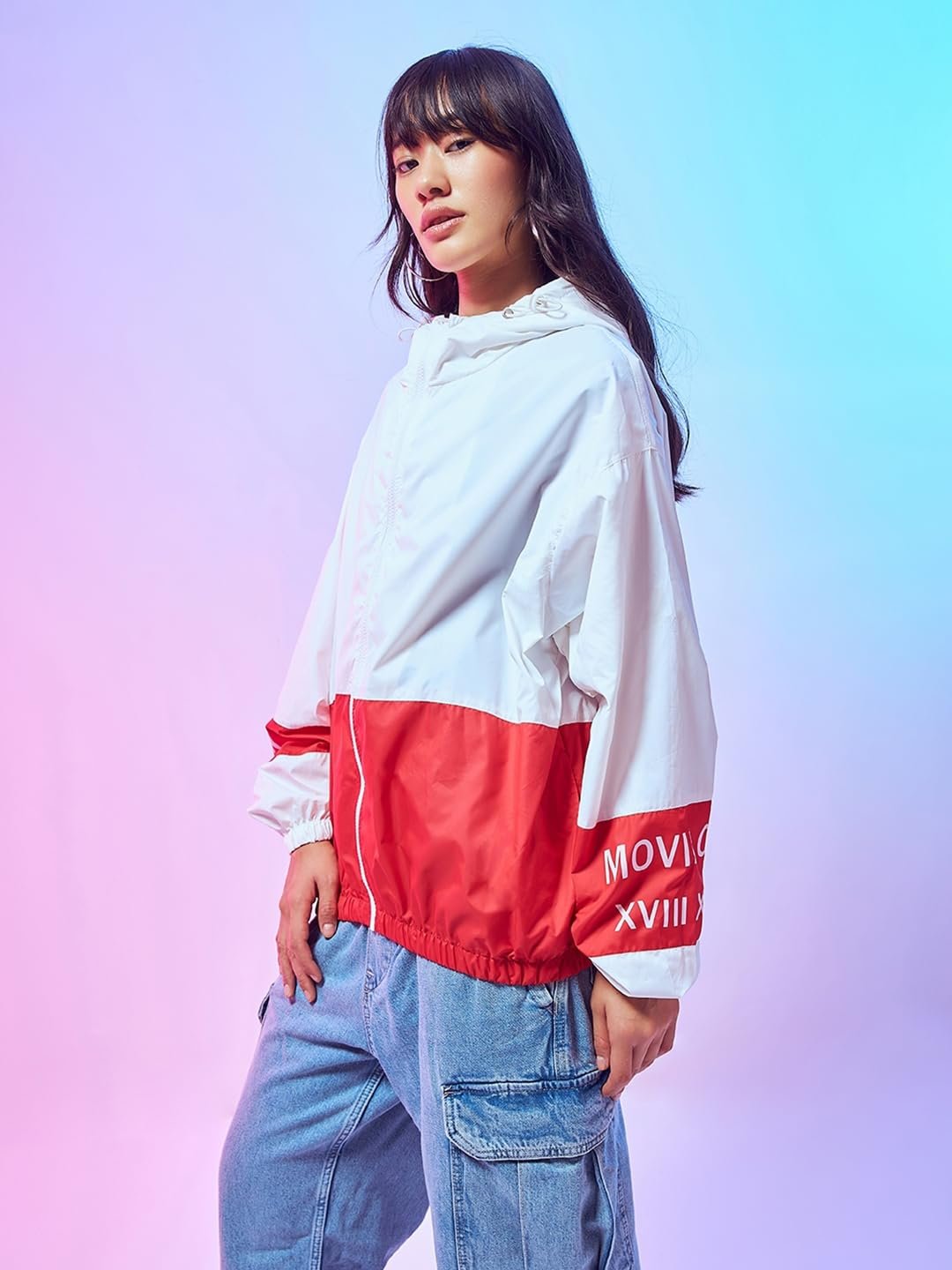 Bewakoof Women's Nylon Super Loose Fit Hooded Windcheater Jacket | Bewakoof Air 1.0 | Jacket for Women Winter Wear - Image 3