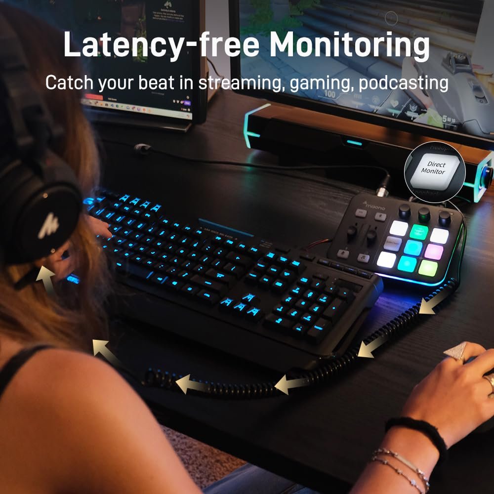 MAONO Gaming Audio Podcast Mixer, Streaming RGB PC Mixer with XLR Microphone Interface, Bluetooth, Volume Fader, Mute Button, 48V Phantom Power, for Podcast/Recording/Vocal/Game Voice-G1 NEO, Black - Image 7