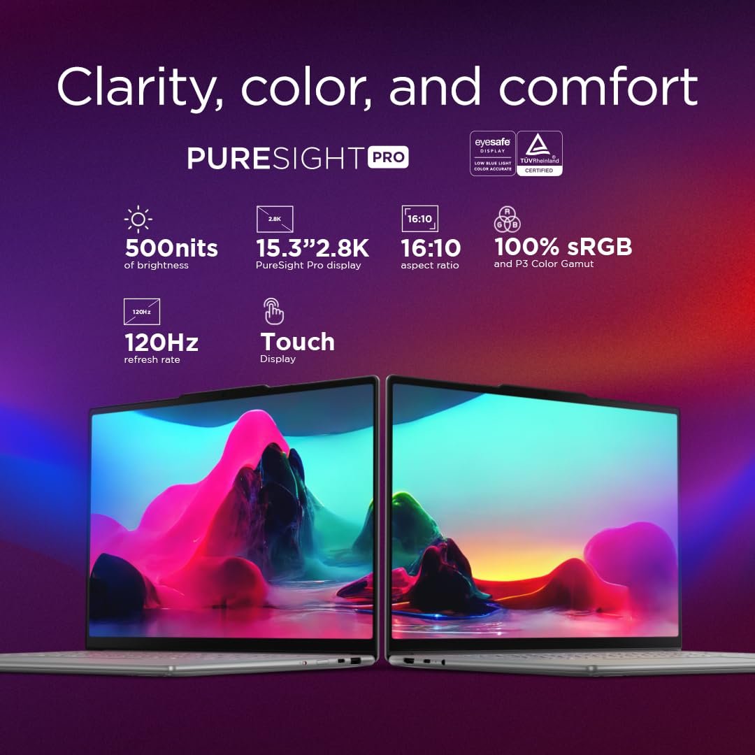 (Refurbished) Lenovo Smartchoice Yoga Slim 7 Aura Edition, Intel Core Ultra 7 258V, 47 Tops, Copilot+ AI PC, 32GB RAM, 1TB SSD, 15"(38.86cm), Windows 11, MS Office Home 2024, Grey, 1.53Kg, 83HM004NIN, AI Laptop - Image 2