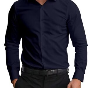 AVANOVA Men’s White Long Sleeve, Slim Fit Button Down Dress Shirt for Men | Casual Office Wear | Formal Business Shirts | Stylish Plain Single Breasted Shirt(Shirt 87)