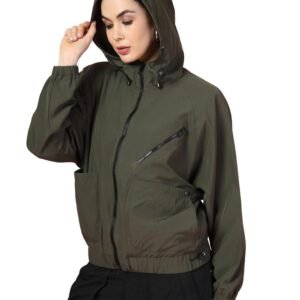 CHKOKKO Womens Stylish Oversized Windcheater Hoodie Jacket with Zip Closure Lightweight Sportswear for Running Travel Hiking Outdoor and Rainy Season Wear