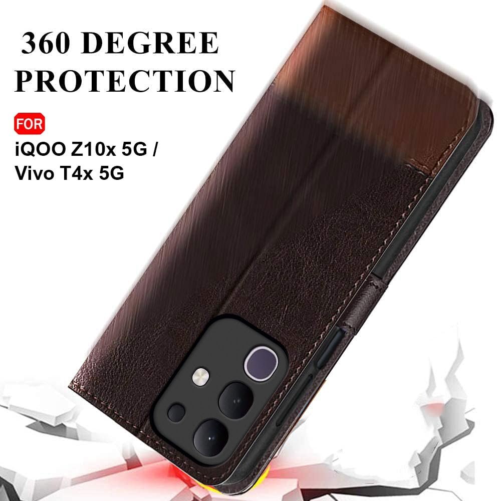 TheGiftKart Flip Back Cover Case for iQOO Z10x 5G / Vivo T4x 5G | Dual-Color Leather Finish | Inbuilt Stand & Pockets | Wallet Style Flip Cover for iQOO Z10x / Vivo T4x (Faux Leather, Coffee & Brown) - Image 8