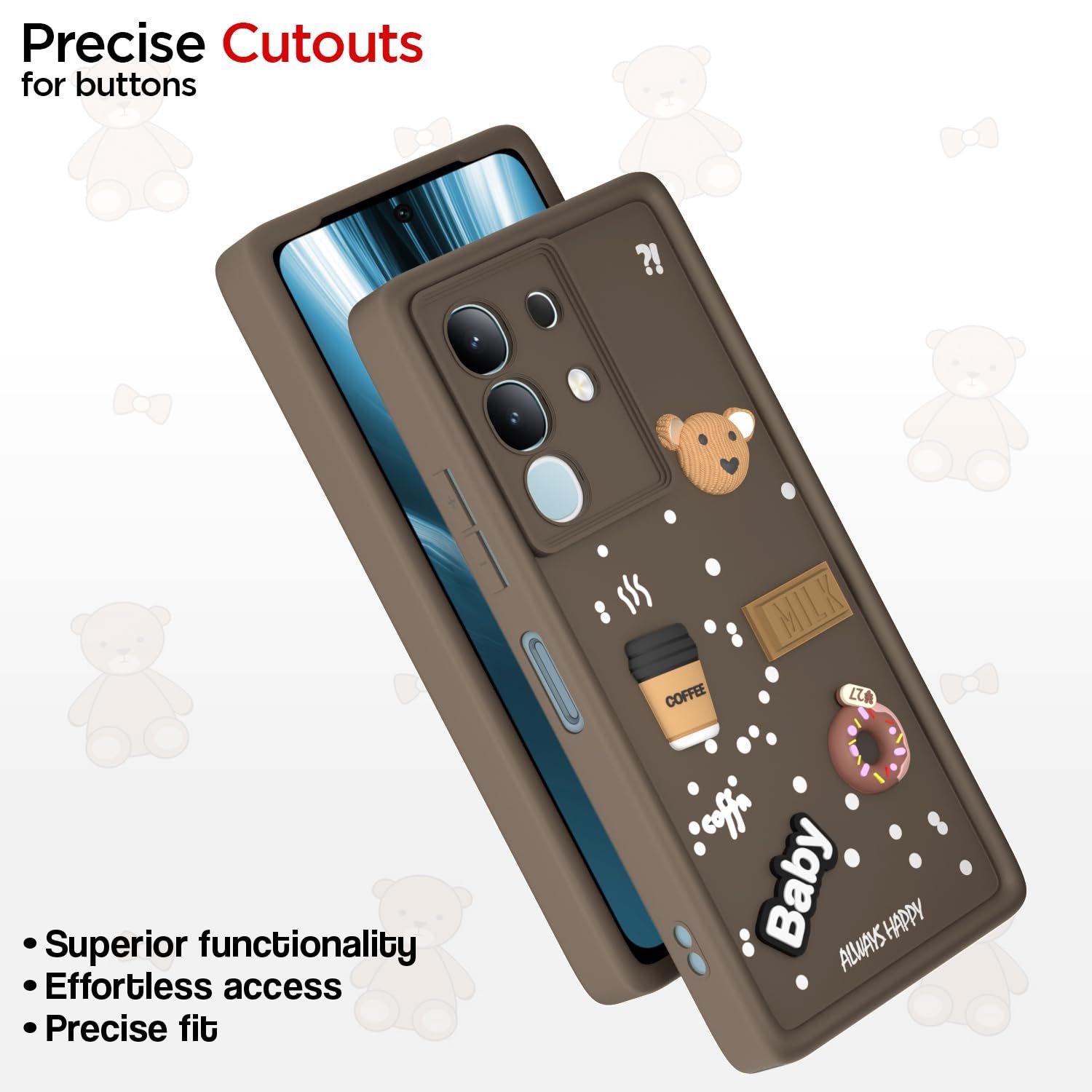Pikkme Back Cover for Vivo T4x 5G / iQoo Z10x 5G / Vivo Y31 Pro 5G | Cute Fun Cartoon 3D Bear Silicone Full Body Protection Bumper Case (Brown) - Image 6