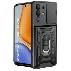 PC,TPU Tough Armor Bumper Back Cover Case For iQOO Z10X 5G/Vivo T4X 5G|Sliding Camera Cover,Kickstand & Ring Holder 360 Degree Protection Back Cover For iQOO Z10X 5G/Vivo T4X 5G