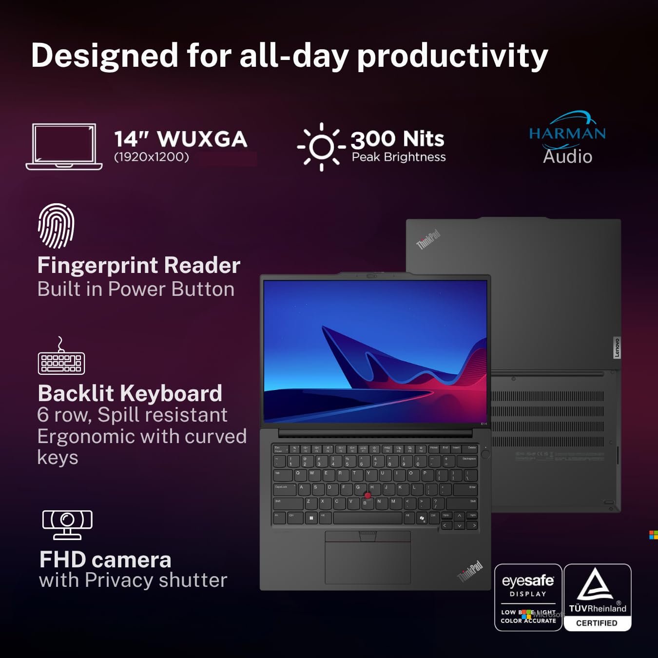 Lenovo ThinkPad E14 AI PC Intel Core Ultra 5 125U | Copilot Key | 16GB RAM | 1TB SSD | 14” WUXGA IPS 300 Nits | Win 11 + Office 2024 | Backlit | Fingerprint | 1.42 kg | 1Y Onsite | Black – 21M7S0SH00 - Image 3