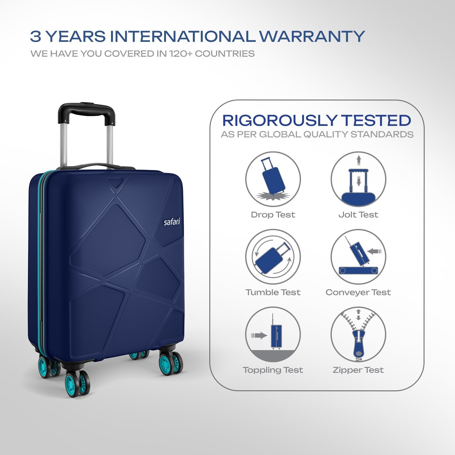 Safari Pentagon Pro 8 Wheels 55Cm Cabin Trolley Bag Hard Case Polypropylene, 360º Wheeling Carry on Luggage for Men & Women, Travel Bag, Suitcase for Travel, Trolley Bags for Travel, Navy - Image 6