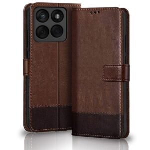 TheGiftKart Flip Back Cover Case for Motorola Moto Edge 60 Fusion 5G / Edge 60 5G | Dual-Color Leather Finish | Inbuilt Stand & Pockets | Wallet Style Flip Back Cover (Faux Leather, Brown & Coffee)