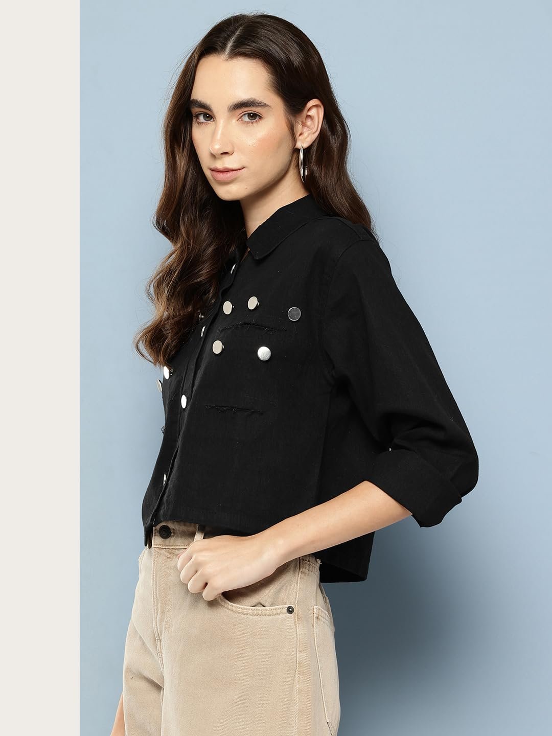 Aarika Womens Casual Wear Blue Colour Solid Denim Jacket - Image 3