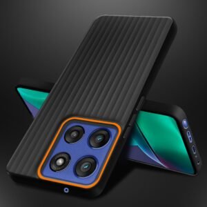 Fashionury Ring Line Beam Design Back Case for Motorola Moto Edge 60 Stylus 5G | Ring Line Camera Protection | Vertical Beam Bump Protection | Rubberised Back Case for Motorola Edge 60 Stylus (Black)