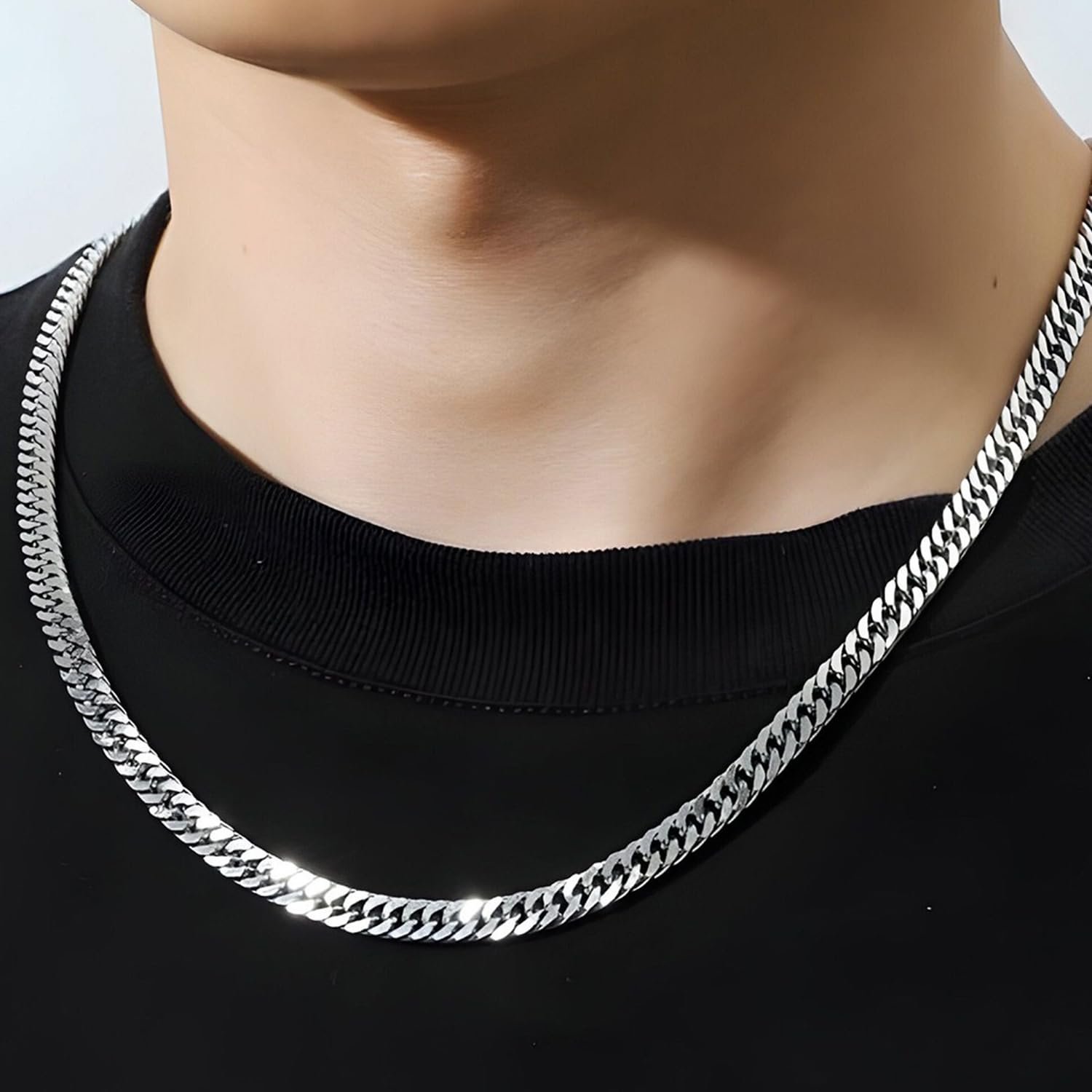 Peora Silver Plated Stainless Steel Cuban Chain Stylish Fashion Jewellery for Men - Image 2