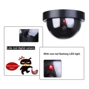 Dummy Fake Camera Security CCTV Dome Cameras with Flashing Red LED Light for Indoor Outdoor Home Business IR Security CCTV False Outdoor Camera Fake Dummy Security Camera Realistic Looking (1, Black)